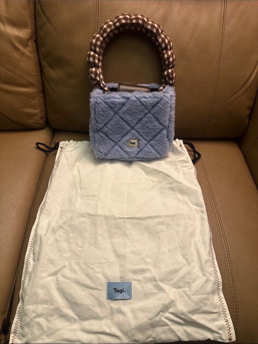 Quilted Faux-Fur Mini Top-Handle Bag in Lavender